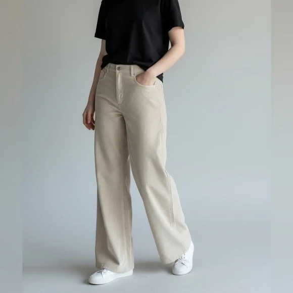 Women's Vintage mCorduroy Trousers Simple Wide Leg Trousers for in Khaki. Large - Picture 2 of 6